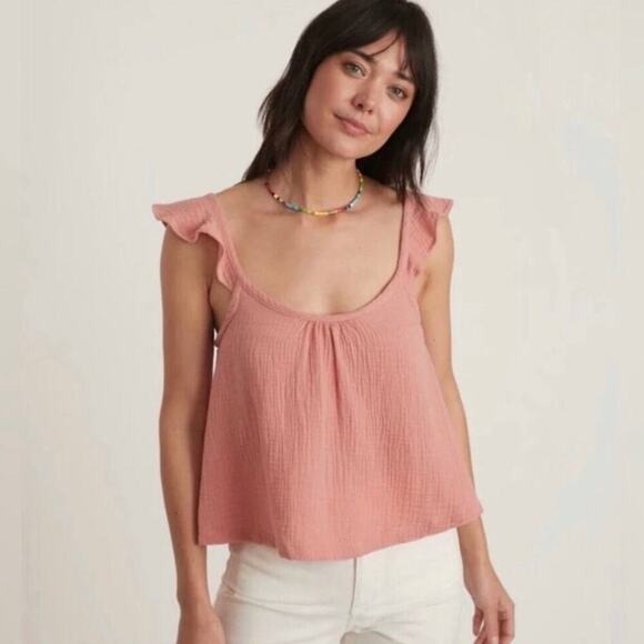 Marine Layer NWT Jude Flutter Sleeve Tank Top Rosette Pink Basic Size SMALL - Picture 1 of 9